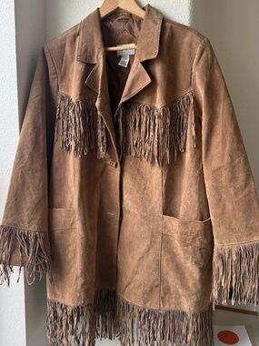 Vintage Via Accenti Oversized Suede Fringe Coat